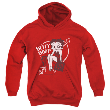 Red youth hoodie for ages 8 to 12 with Betty Boop Lover Girl graphic