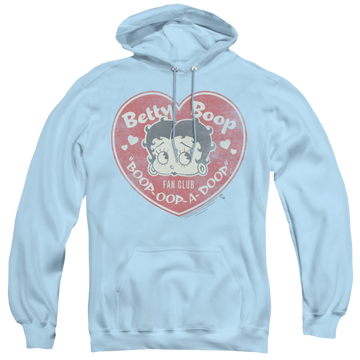 Light blue pullover hoodie with Betty Boop Fan Club Heart graphic