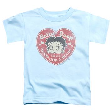Light blue kid's t-shirt for ages 4 to 7 with Betty Boop Fan Club Heart graphic
