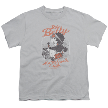 Silver youth t-shirt for ages 8 to 12 with Betty Boop Bbmc graphic