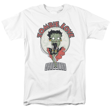 White men's regular fit t-shirt with Betty Boop Breezy Zombie Love graphic