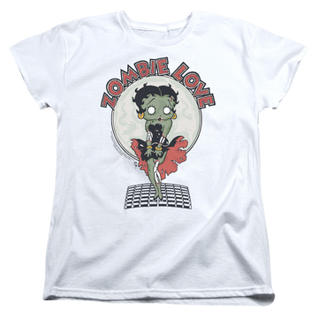 White women's t-shirt with Betty Boop Breezy Zombie Love graphic