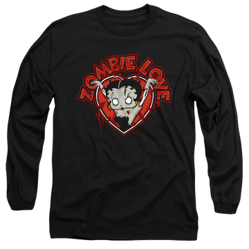 Black men's long sleeve t-shirt with Betty Boop Heart You Forever graphic