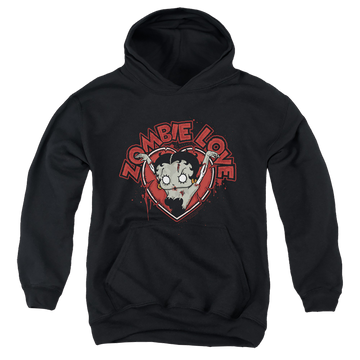 Black youth hoodie for ages 8 to 12 with Betty Boop Heart You Forever graphic