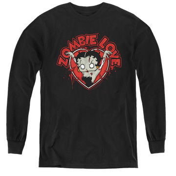 Black youth long sleeve t-shirt with Betty Boop Heart You Forever graphic