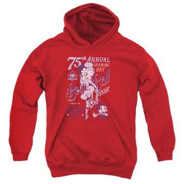 Red youth hoodie for ages 8 to 12 with Betty Boop Boop Ball graphic