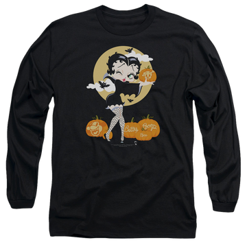 Black men's long sleeve t-shirt with Betty Boop Vamp Pumkins graphic