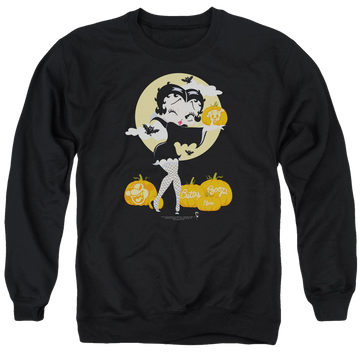 Black men's crewneck sweatshirt with Betty Boop Vamp Pumkins graphic