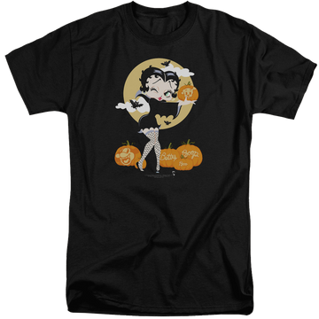 Black men's tall fit t-shirt with Betty Boop Vamp Pumkins graphic