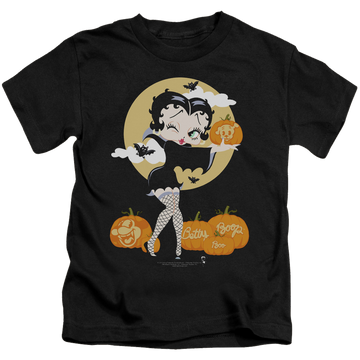 Black kid's t-shirt for ages 4 to 7 with Betty Boop Vamp Pumkins graphic