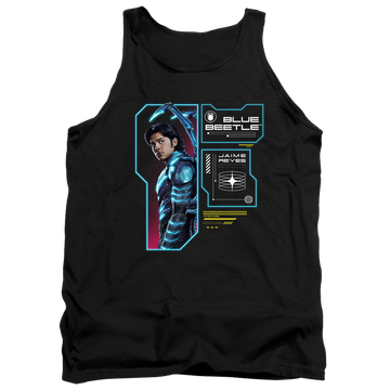 Black men's tank with BLUE BEETLE (2023) Data Read Out graphic