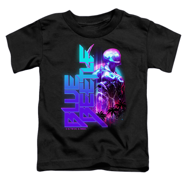 Black toddler t-shirt with BLUE BEETLE (2023) Lightning graphic