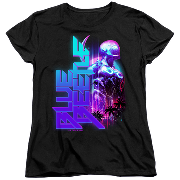 Black women's t-shirt with BLUE BEETLE (2023) Lightning graphic