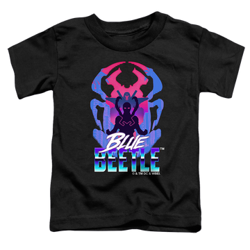 Black toddler t-shirt with BLUE BEETLE (2023) Silhouette graphic