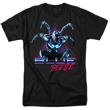 Black men's regular fit t-shirt with BLUE BEETLE (2023) Leaping Triangle graphic
