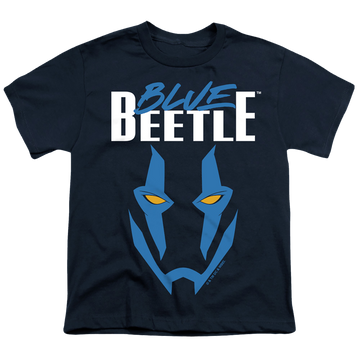 Navy youth t-shirt for ages 8 to 12 with BLUE BEETLE (2023) Mask graphic