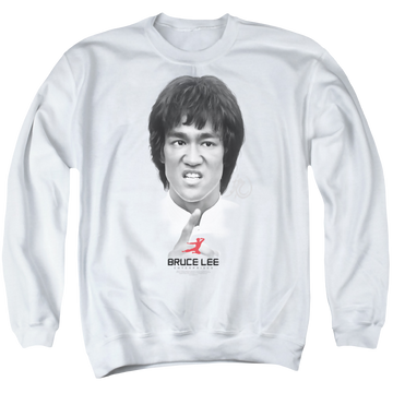 White men's crewneck sweatshirt with Bruce Lee Self Help graphic