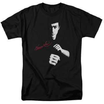 Black men's regular fit t-shirt with Bruce Lee The Dragon Awaits graphic