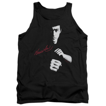 Black men's tank with Bruce Lee The Dragon Awaits graphic