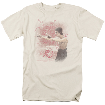 Cream men's regular fit t-shirt with Bruce Lee Power Of The Dragon graphic