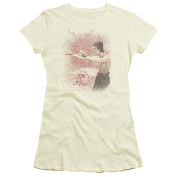 Cream juniors t-shirt with Bruce Lee Power Of The Dragon graphic