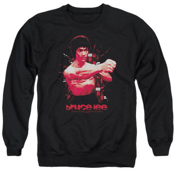 Black men's crewneck sweatshirt with Bruce Lee The Shattering Fist graphic