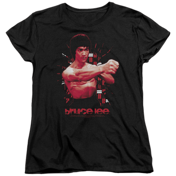 Black women's t-shirt with Bruce Lee The Shattering Fist graphic