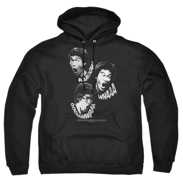 Black pullover hoodie with Bruce Lee Sounds Of The Dragon graphic