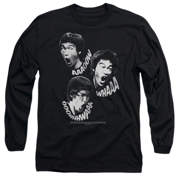 Black men's long sleeve t-shirt with Bruce Lee Sounds Of The Dragon graphic