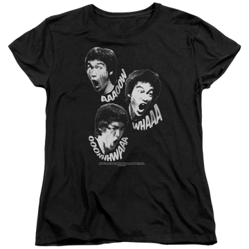 Black women's t-shirt with Bruce Lee Sounds Of The Dragon graphic