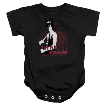 Black baby bodysuit with Bruce Lee Little Dragon graphic