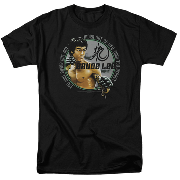 Black men's regular fit t-shirt with Bruce Lee Expectations graphic