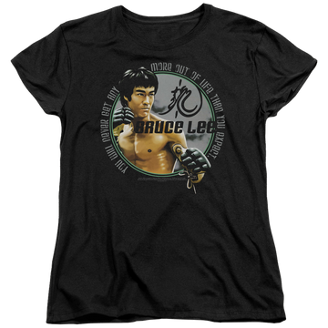 Black women's t-shirt with Bruce Lee Expectations graphic
