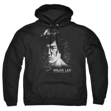 Black pullover hoodie with Bruce Lee In Your Face graphic