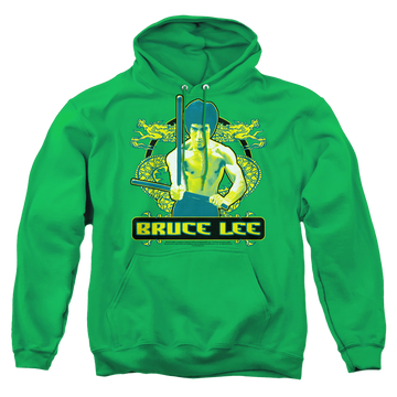 Kelly green pullover hoodie with Bruce Lee Double Dragons graphic