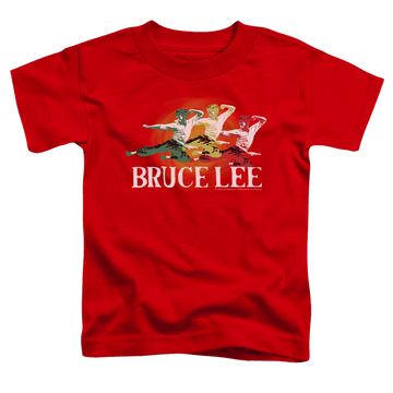 Red kid's t-shirt for ages 4 to 7 with Bruce Lee Tri Color graphic