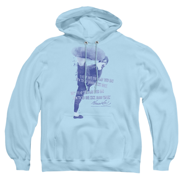 Light blue pullover hoodie with Bruce Lee 10,000 Kicks graphic