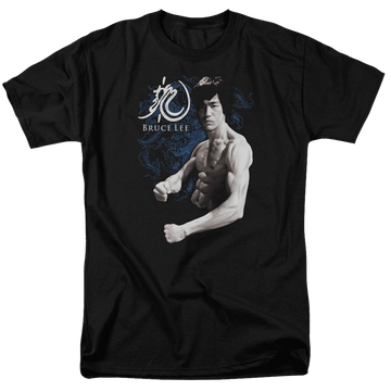 Black men's regular fit t-shirt with Bruce Lee Dragon Stance graphic