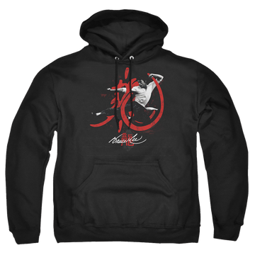 Black pullover hoodie with Bruce Lee High Flying graphic