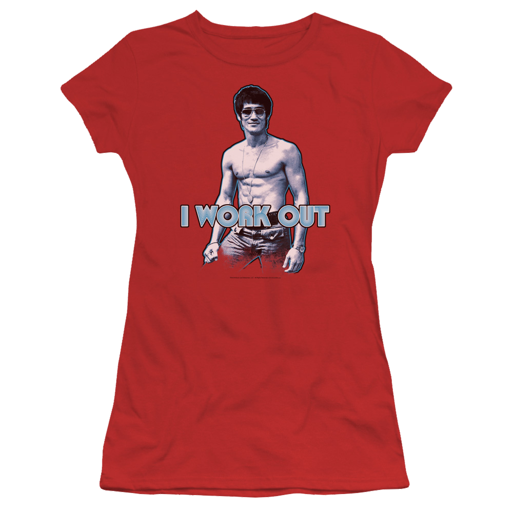 Bruce Lee Lee Works Out - Juniors T-Shirt Juniors T-Shirt Bruce Lee