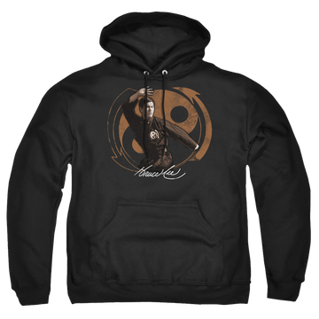 Black pullover hoodie with Bruce Lee Jeet Kun Do Pose graphic
