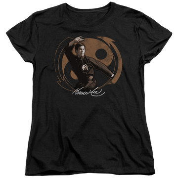 Black women's t-shirt with Bruce Lee Jeet Kun Do Pose graphic