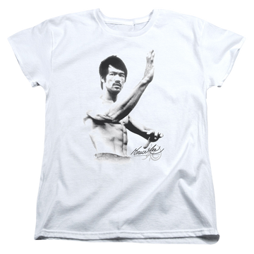 White women's t-shirt with Bruce Lee Serenity graphic