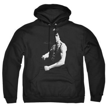 Black pullover hoodie with Bruce Lee Stance graphic