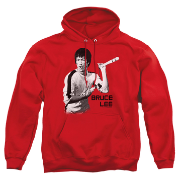 Red pullover hoodie with Bruce Lee Nunchucks graphic