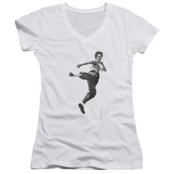 Bruce Lee Flying Kick - Juniors V-Neck T-Shirt Juniors V-Neck T-Shirt Bruce Lee