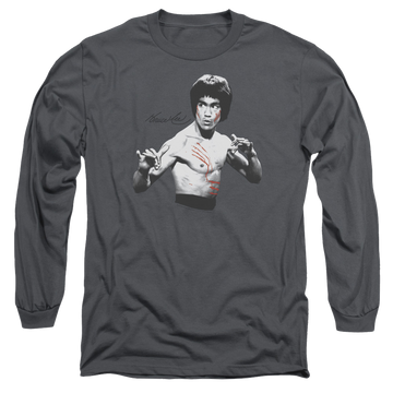 Charcoal men's long sleeve t-shirt with Bruce Lee Final Confrontation graphic