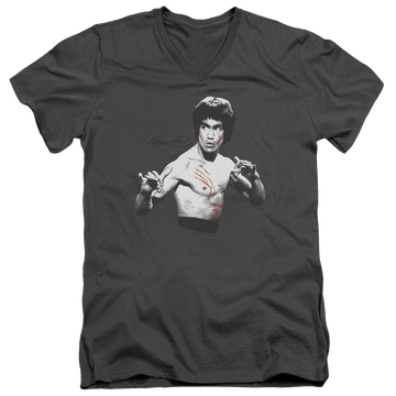 Charcoal men's v-neck t-shirt with Bruce Lee Final Confrontation graphic