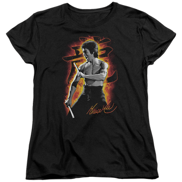 Black women's t-shirt with Bruce Lee Dragon Fire graphic