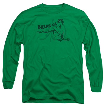 Kelly green men's long sleeve t-shirt with Bruce Lee Brush Lee graphic